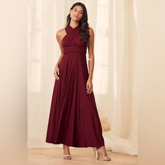 LULU’S Convertible Tricks of the Trade Burgundy Maxi Dress Size M NWT - Picture 3 of 13